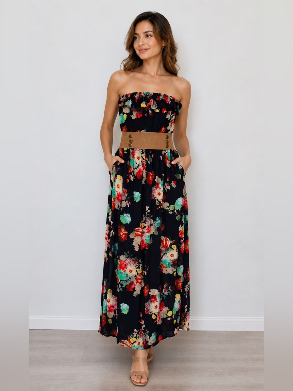 Big Dart Floral Strapless Maxi Dress with Pockets | EU 42 (M)